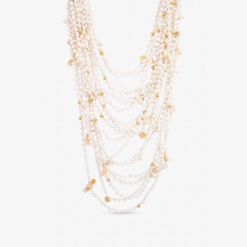 Image of Mood Gold Plated Statement Multirow Beaded Necklace Gold female One Size