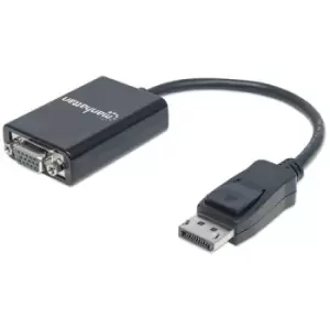 Image of Manhattan DisplayPort to VGA HD15 Converter Cable 15cm Male to Female Active Equivalent to Startech DP2VGA2 DP With Latch Black Lifetime Warranty Poly