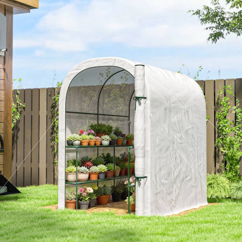 Image of OUTSUNNY Walk-in Greenhouse Garden Plant Growhouse with Roll-up Door, White White Unisex