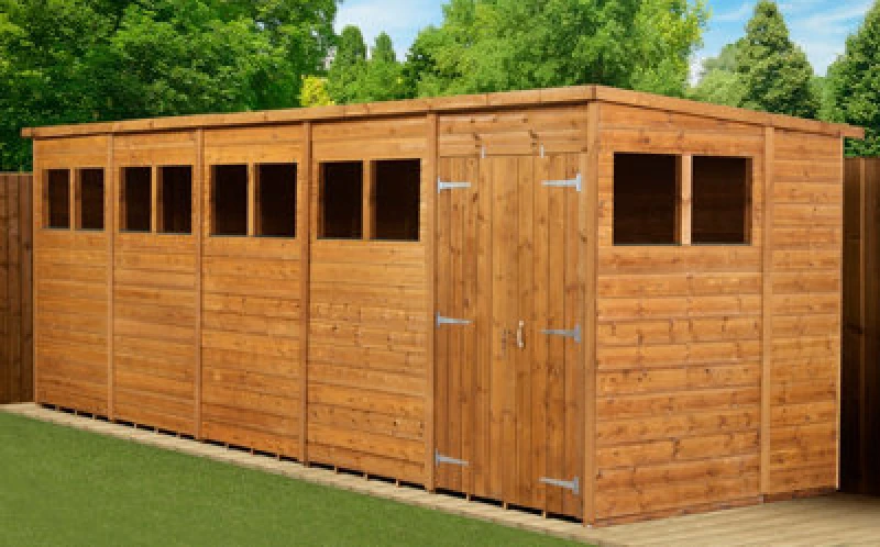Image of Empire Sheds Empire Modular Pent 20X6 Dipped Treated Tongue And Groove Wooden Garden Shed Double Door Windows (20' X 6' / 20ft X 6ft) (20X6)