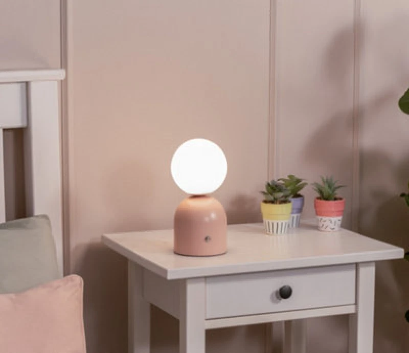 Image of ValueLights Marlow Rechargeable LED Portable Touch Table Lamp Dusty Pink