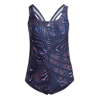 Image of adidas Souleaf Graphic 3-Stripes Swimsuit (Plus Size) Wom - Blue