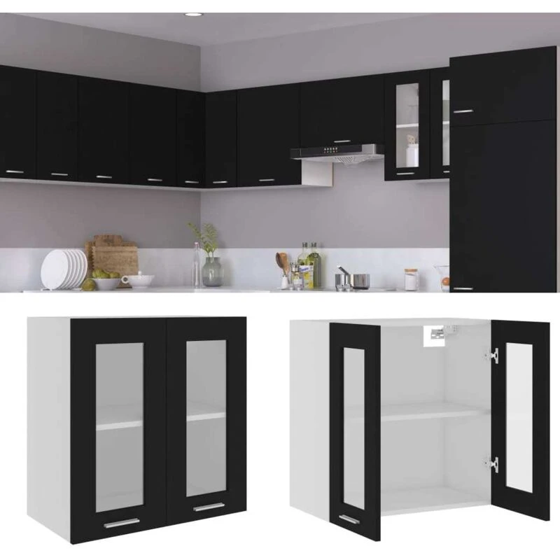 Image of VIDAXL Hanging Glass Cabinet Lyon Black 60x31x60cm Engineered Wood Vidaxl 8720286133125