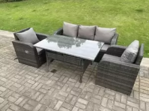 Image of Fimous 5 Seater Outdoor Dark Grey Rattan Garden Furniture with Rectangular Dining Table