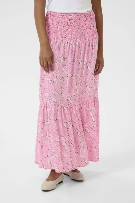 Image of Kaffe Womens Maxi Smock Waist A-Line Fit Skirt in Bright Pink Size: Medium/Large Bright Pink Female M/L