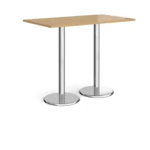 Image of Pisa rectangular poseur table with round chrome bases 1400mm x 800mm - oak