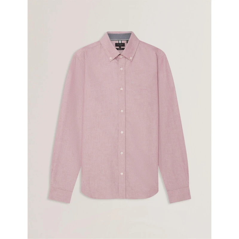 Image of Ted Baker Mens Long-Sleeve Oxford Plain Shirt Oxblood male S (2)