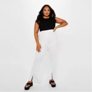 Image of Missguided Plus Size Rib High Waisted Flared Trousers - Cream