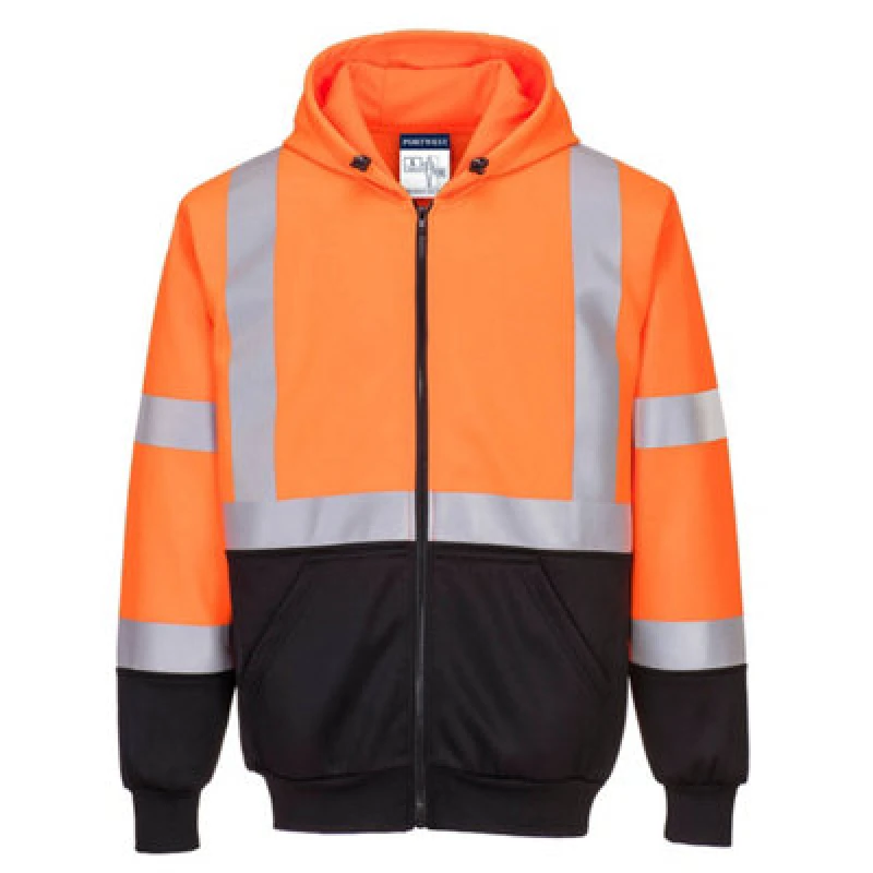 Image of Portwest Hi Vis Two Tone Zipped Hoodie B315OBRS Colour: Orange / Black
