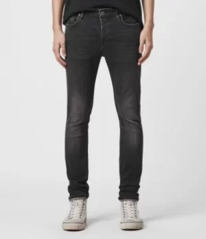 Image of AllSaints Mens Cotton Cigarette Skinny Jeans, Black, Size: 30