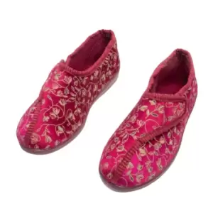Image of Zedzzz Womens/Ladies Janice Touch Fastening Floral Slippers (7 UK) (Wine)