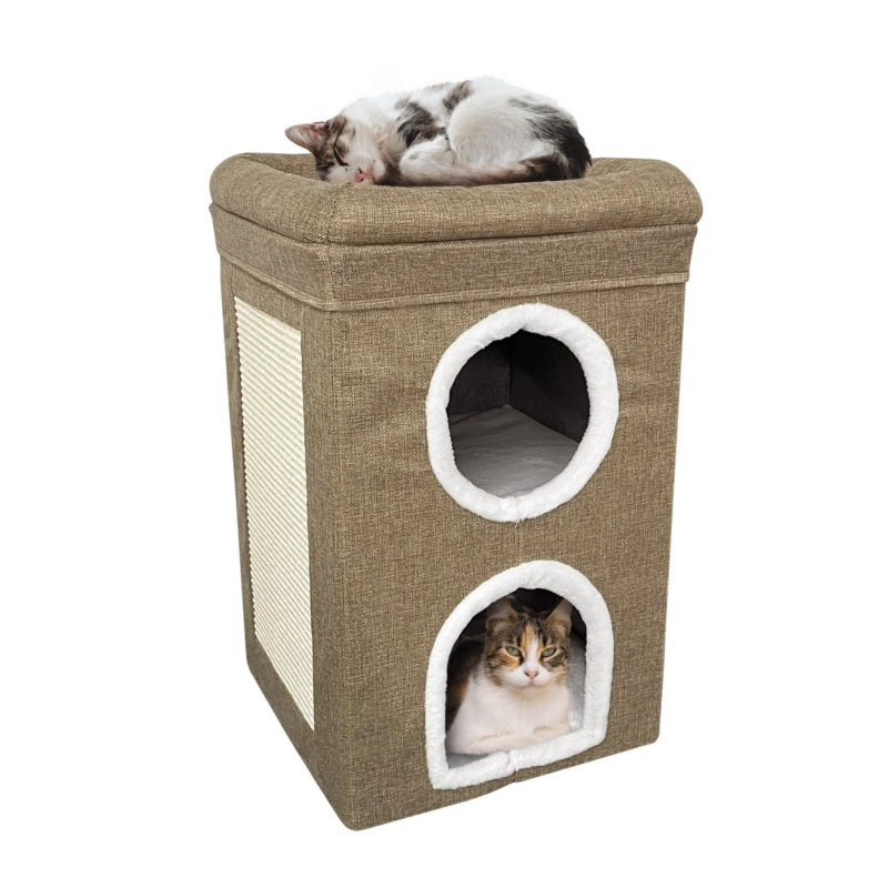 Image of Country Club Country Club Natural Folding 2 Storey Cat House 40x40x64cm Size: 65cm Natural 65cm Unisex 5023674229633