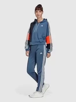 Image of adidas Bold Block Tracksuit - Blue, Dark Red, Size S, Women