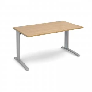 Image of TR10 Straight Desk 1400mm x 800mm - Silver Frame Oak Top