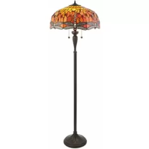 Image of Loops - 1.5m Tiffany Twin Floor Lamp Dark Bronze & Dragonfly Stained Glass Shade i00014