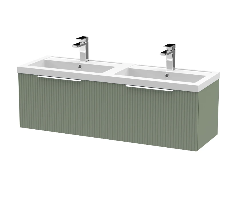 Image of Balterley Fluted Wall Hung 2 Drawer Vanity Basin Unit & Basin 1200mm Satin Green Green Unisex