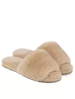 Image of Just Sheepskin Lily Open Toe Sheepskin Slider Slipper - Caramel, Caramel, Size 7, Women