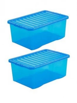 Image of Wham Set Of 2 Blue Plastic Crystal Storage Boxes ; 45 Litres Each