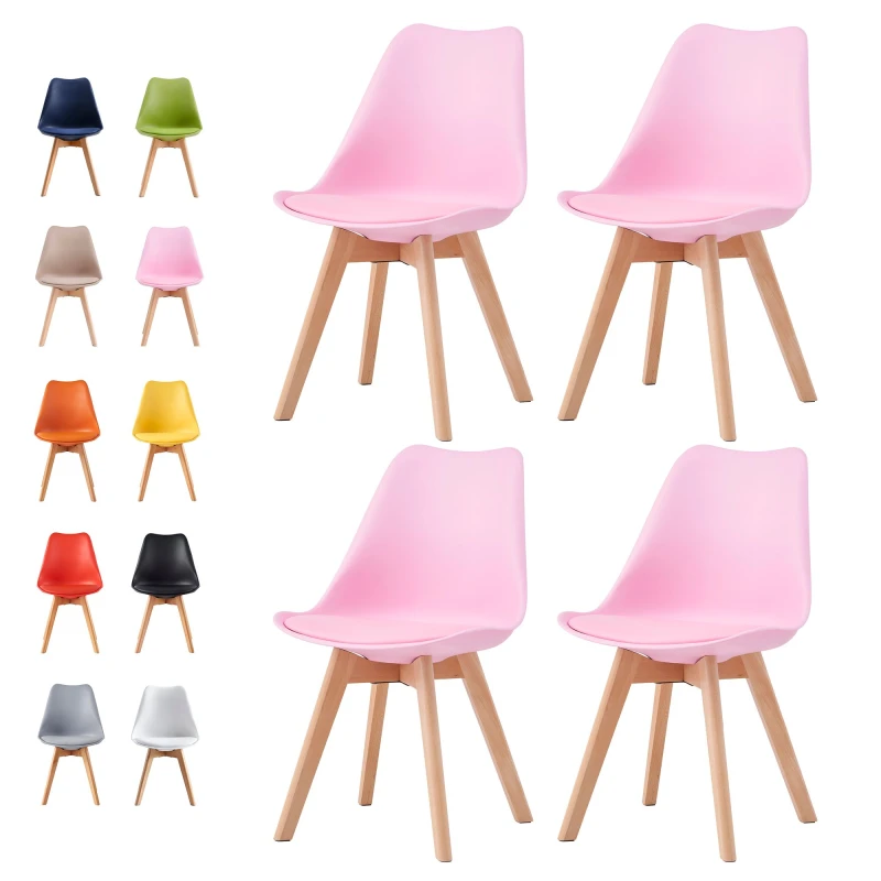 Image of MCC DIRECT Set of 4 Dining Chairs Designer Side Chairs Wooden Home Office Commercial eva pink EA0416