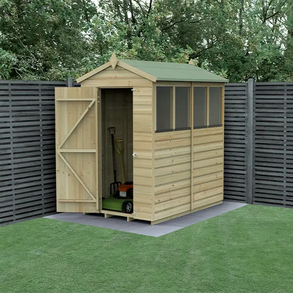 Image of 6' x 4' Forest Beckwood 25yr Guarantee Shiplap Pressure Treated Apex Wooden Shed - 4 Windows (1.88m x 1.34m)
