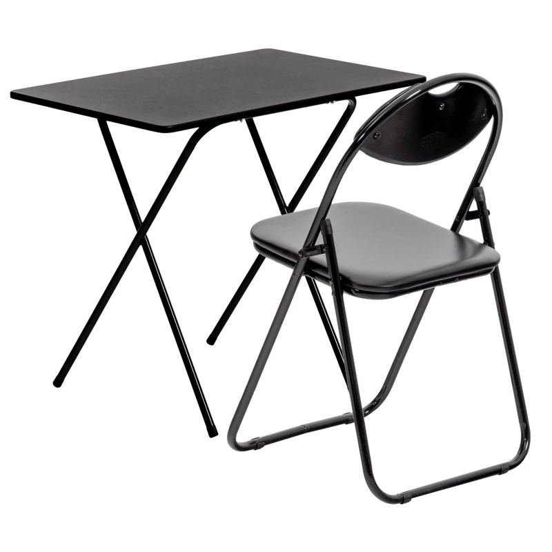 Image of Harbour Housewares Folding Wooden Desk & Chair Set All Black Black