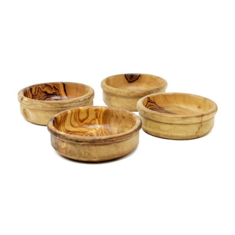 Image of Verano Spanish Ceramics Olive Wood Natural Grained Rustic Kitchen Dining Set of 4 Tapas Bowls (Diam) 9cm Natural