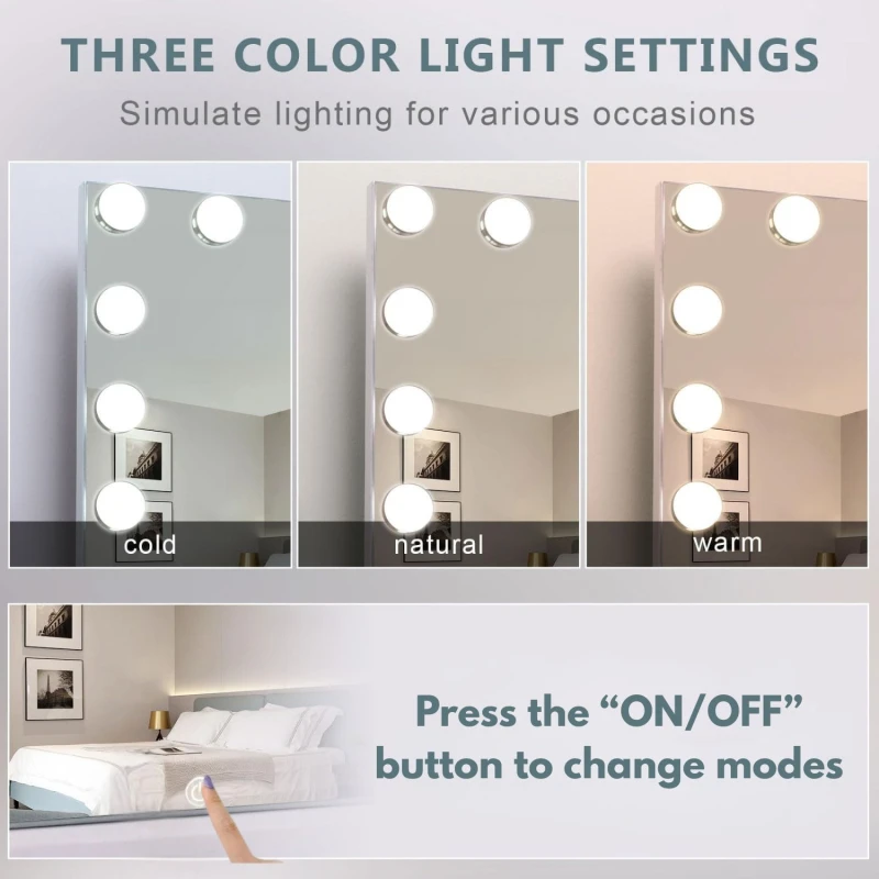 Image of KOSY KOALA KOSY KOALA Dressing Table Set with Bulb Lights 3-Way Mirror, Drawers and Stool in White White One Size Unisex 5061055343288