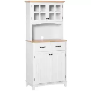 Image of HOMCOM Coastal Kitchen Cupboard Storage Cabinet With Drawer Microwave Counter