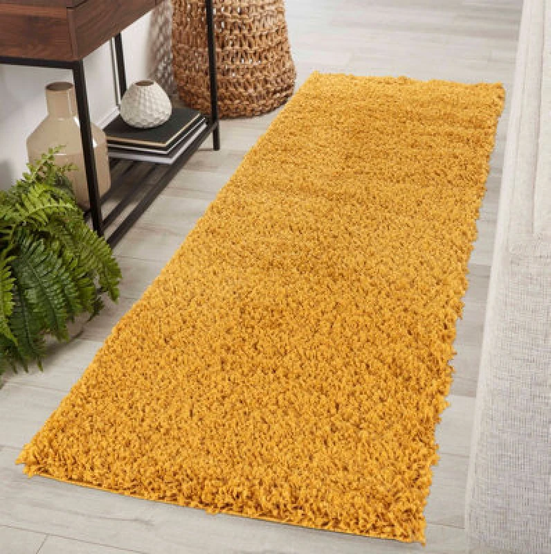 Image of Desire Rugs Plain Living Room Shaggy Area Rugs Gold Runner 60X220 Cm