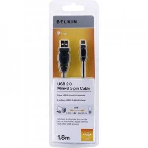Image of Belkin USB 2.0 Cable [1x USB 2.0 connector A - 1x USB 2.0 connector Mini B] 1.80 m Black gold plated connectors