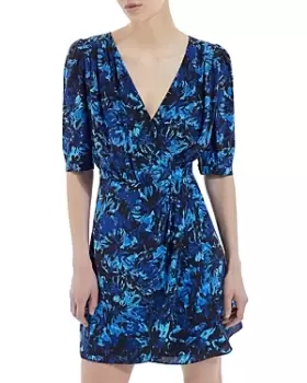 Image of The Kooples Firework Printed Silk Faux Wrap Dress