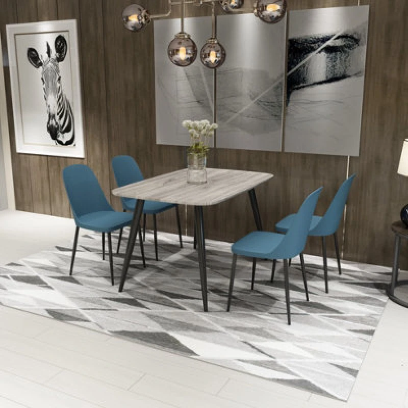 Image of Core Products Aspen Grey Oak Effect 120Cm Rectangular Dining Table With 4 Blue Plastic Duo Design Chairs