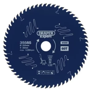 Image of Draper Expert TCT Circular Saw Blade for Wood with PTFE Coating, 255 x 30mm, 60T