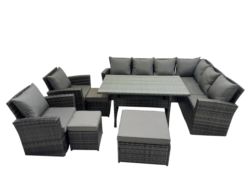 Image of Fimous 11 Seater Patio Dining Corner Sofa Sets with Chair Dark Grey Mixed Dark Grey Unisex