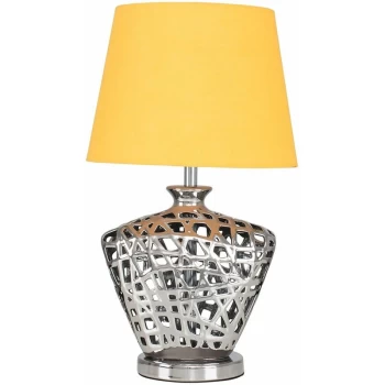 Image of Silver Lattice Vase Table Lamp With Lampshade - Mustard - No Bulb