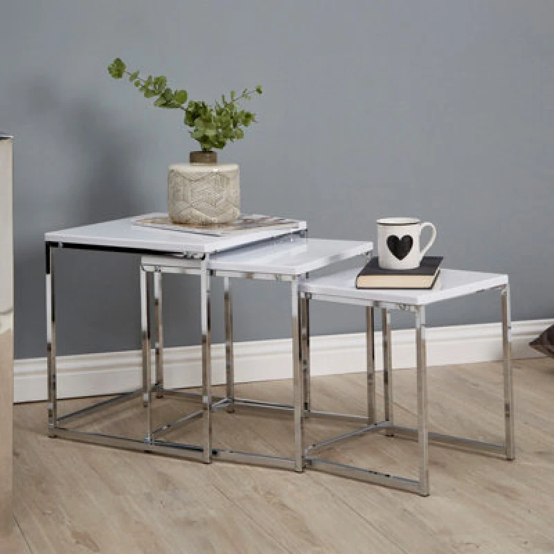 Image of Premier Housewares Set of Three Nesting Side Tables, Modern Nesting Tables, Nesting End Tables for Living Room White