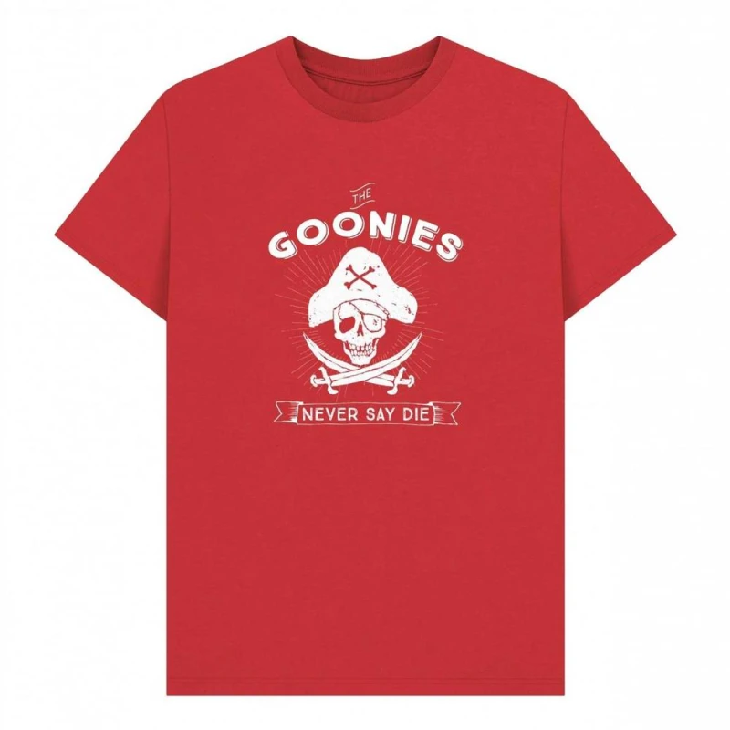 Image of The Goonies Mens Never Say Die Graphic T-Shirt in Red Size: Small Red Male S
