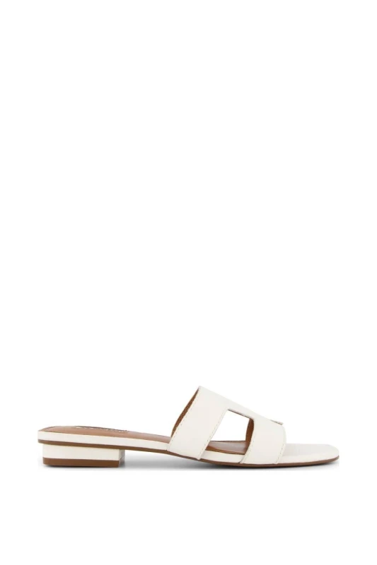 Image of Dune London Womens Wide Fit 'Loupe' Leather Sliders in White Size: 4 White Female 4
