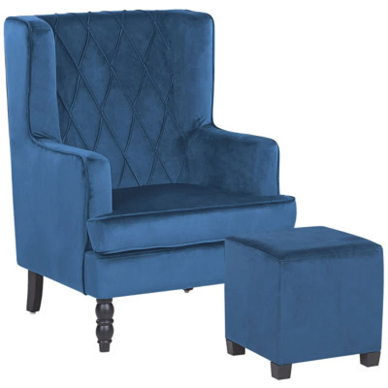 Image of Beliani Armchair Sandset With Footstool Velvet Dark Blue