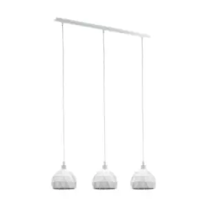 Image of Pendant Ceiling Light Colour White Steel Round Faceted Shade Bulb E14 3x40W