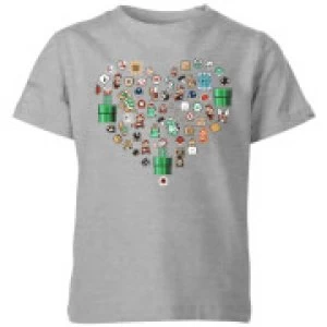 Image of Nintendo Super Mario Pixel Sprites Heart Kid's T-Shirt - Grey - 7-8 Years