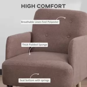 Image of HOMCOM Upholstered Armchair Nature Wood Frame Brown