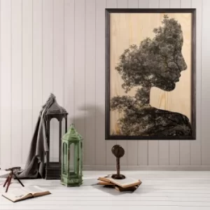 Image of Woman Forest Multicolor Decorative Framed Wooden Painting