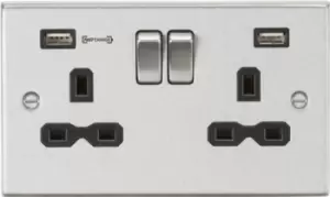 Image of KnightsBridge 13A 2G DP Switched Socket with Dual USB Charger (Type-A FASTCHARGE port) - Brushed Chrome/Black
