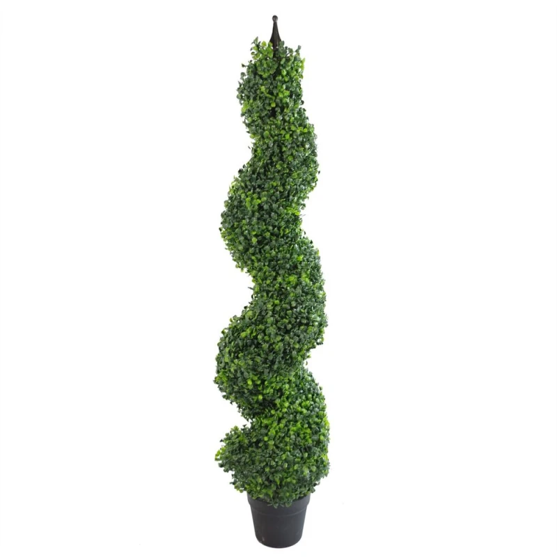 Image of Leaf 120cm (4ft) Tall Artificial Boxwood Tower Tree Topiary Spiral Metal Top Green