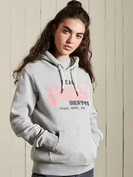 Image of Superdry Vintage Logo Hoody - Grey, Size 14, Women