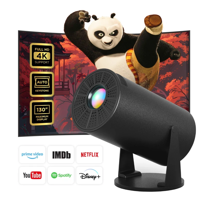 Image of DMD Collective Mini Projector 4K Full HD 1080P Supported 15000 Lumen WiFi Bluetooth Portable Phone Projector 270 Rotatable Black