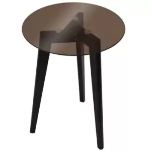 Image of Techstyle Luna Retro Solid Wood Tripod Leg And Round Glass End / Side Table Black / Tinted