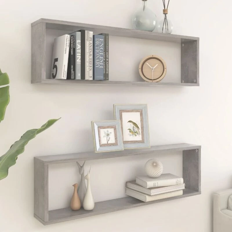 Image of VIDAXL Vidaxl - Wall Cube Shelf 2 pcs Concrete Grey 100x15x30cm Engineered Wood 8720286595091