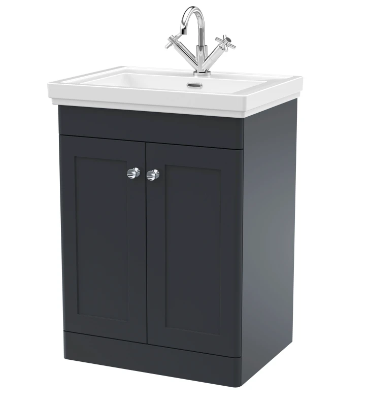 Image of Balterley Floor Standing 2 Door Vanity 1 Tap Hole Fireclay Basin 600mm Grey